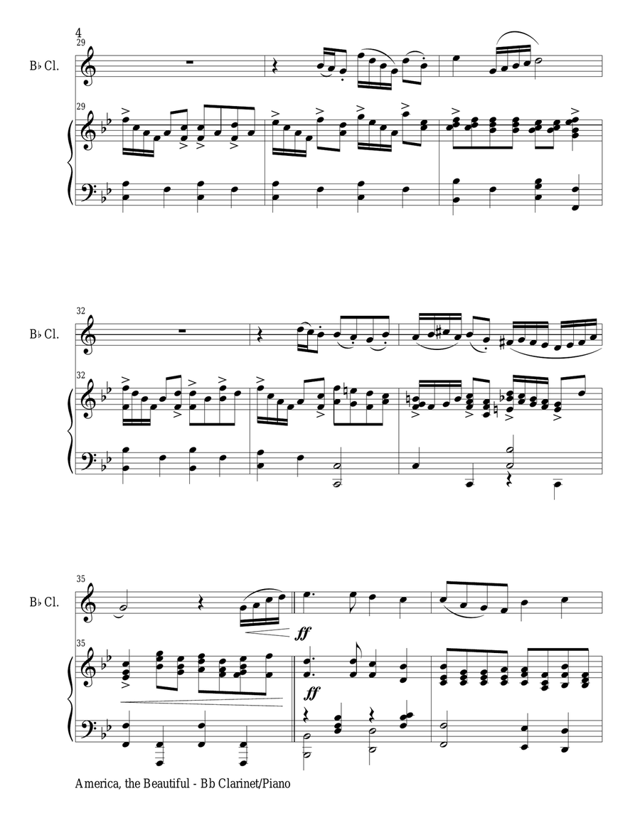 CELEBRATE AMERICA (A suite of 3 great patriotic songs for Bb Clarinet & Piano with Score/Parts) B-Flat Clarinet scores gallery preview page 5