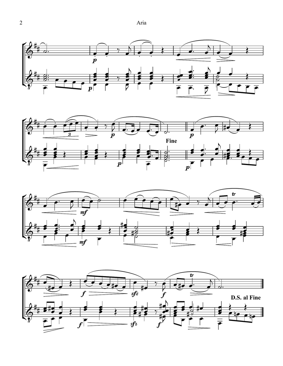 Aria - Lascia ch'io pianga for violin and guitar String Duet scores gallery preview page 2