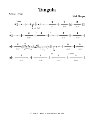 Tangula from Three Dances for Halloween - Snare Drum part