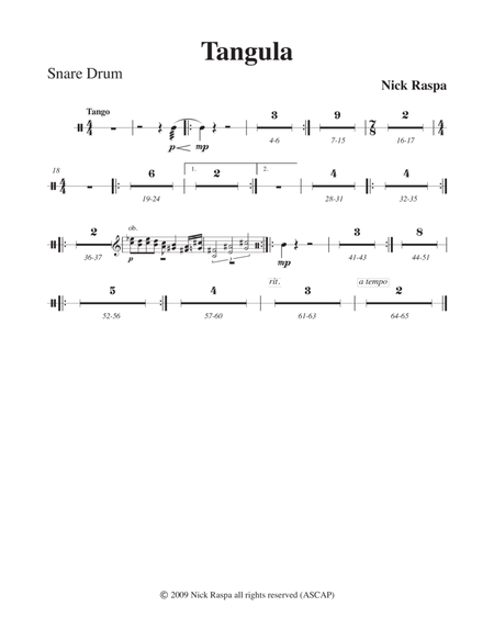 Tangula from Three Dances for Halloween - Snare Drum part