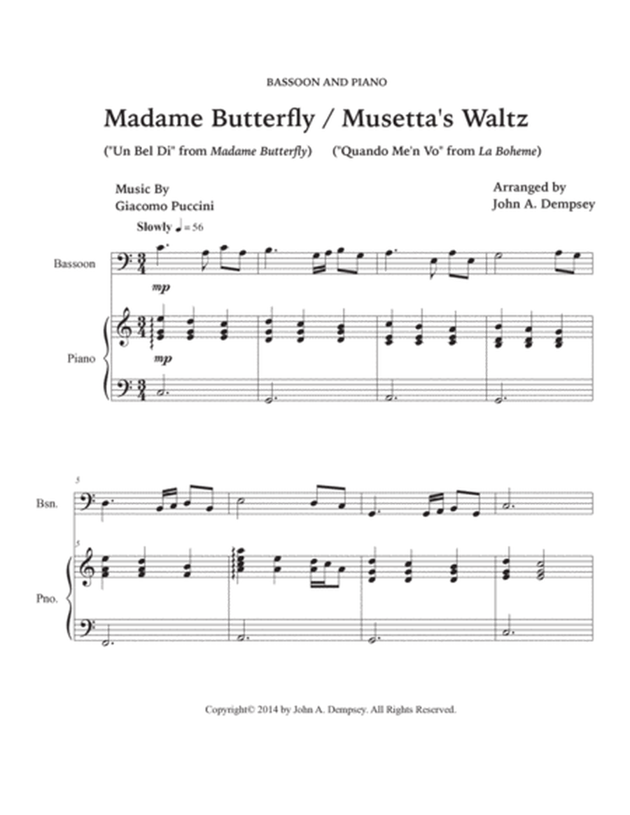Puccini Medley: Un Bel Di (Madame Butterfly) and Musetta's Waltz (La Boheme): Bassoon and Piano image number null