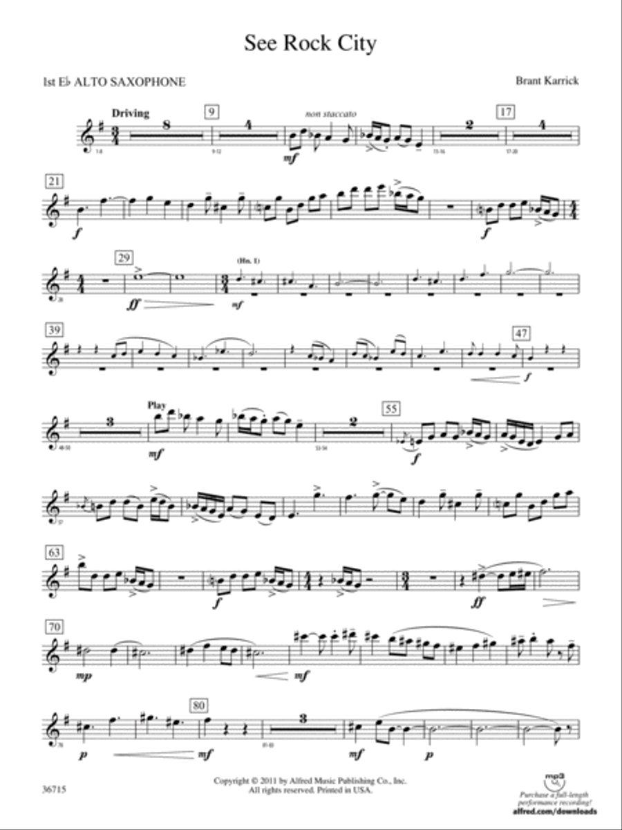 See Rock City: E-flat Alto Saxophone Concert Band scores gallery preview page 1