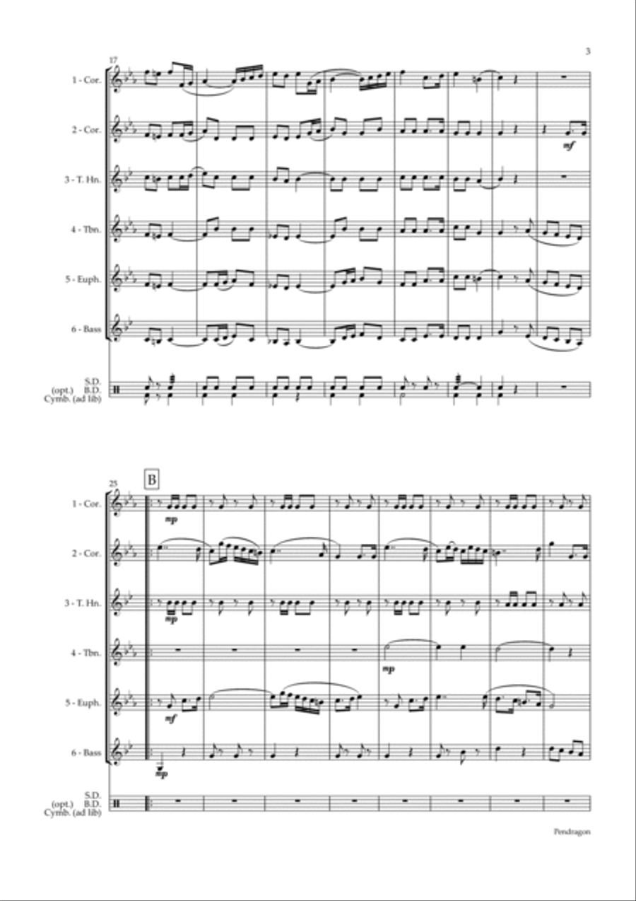 Pendragon - Contest March by George Allan - arranged for brass sextet Brass Ensemble scores gallery preview page 3
