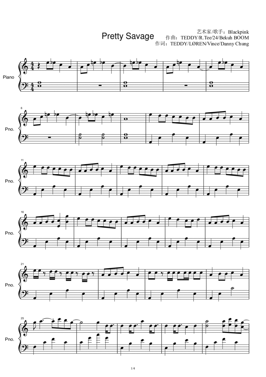 Pretty Savage Piano Solo scores gallery preview page 1
