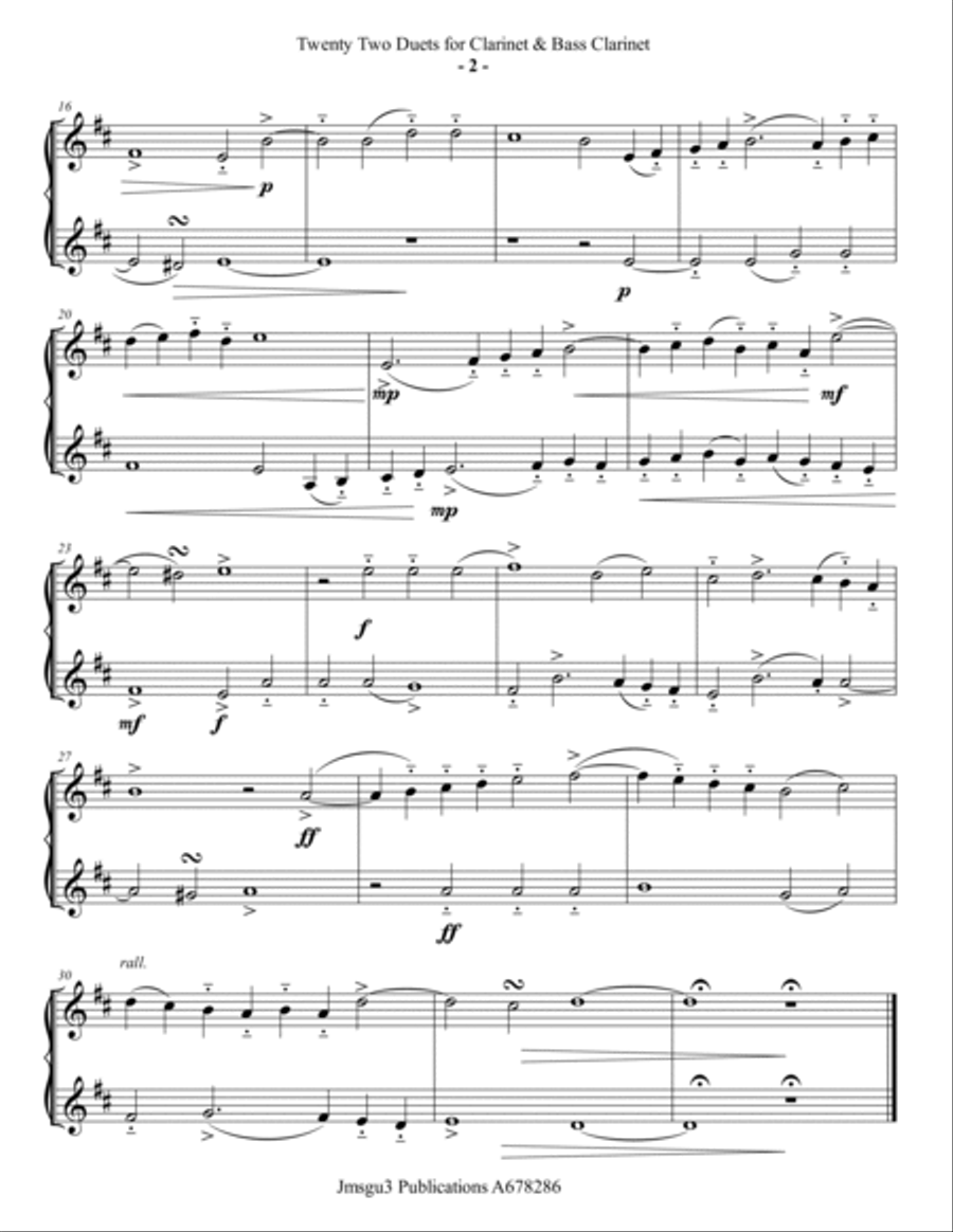 Josquin: 22 Duets for Clarinet & Bass Clarinet Clarinet Duet scores gallery preview page 2