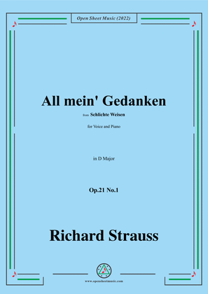 Book cover for Richard Strauss-All mein' Gedanken,Op.21 No.1,in D Major