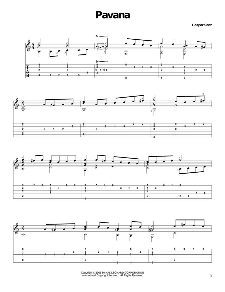 Pavana Pavana Acoustic Guitar scores gallery preview page 1