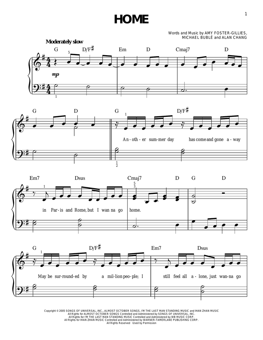 Home Home Easy Piano scores gallery preview page 1