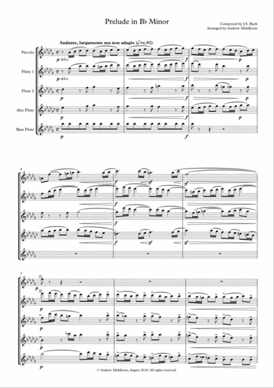 Prelude and Fugue BWV 867 arranged for Flute Quintet Woodwind Quintet scores gallery preview page 3