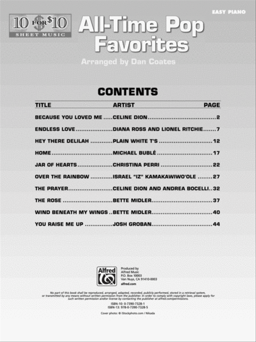 10 for 10 Sheet Music All-Time Pop Favorites Easy Piano scores gallery preview page 2