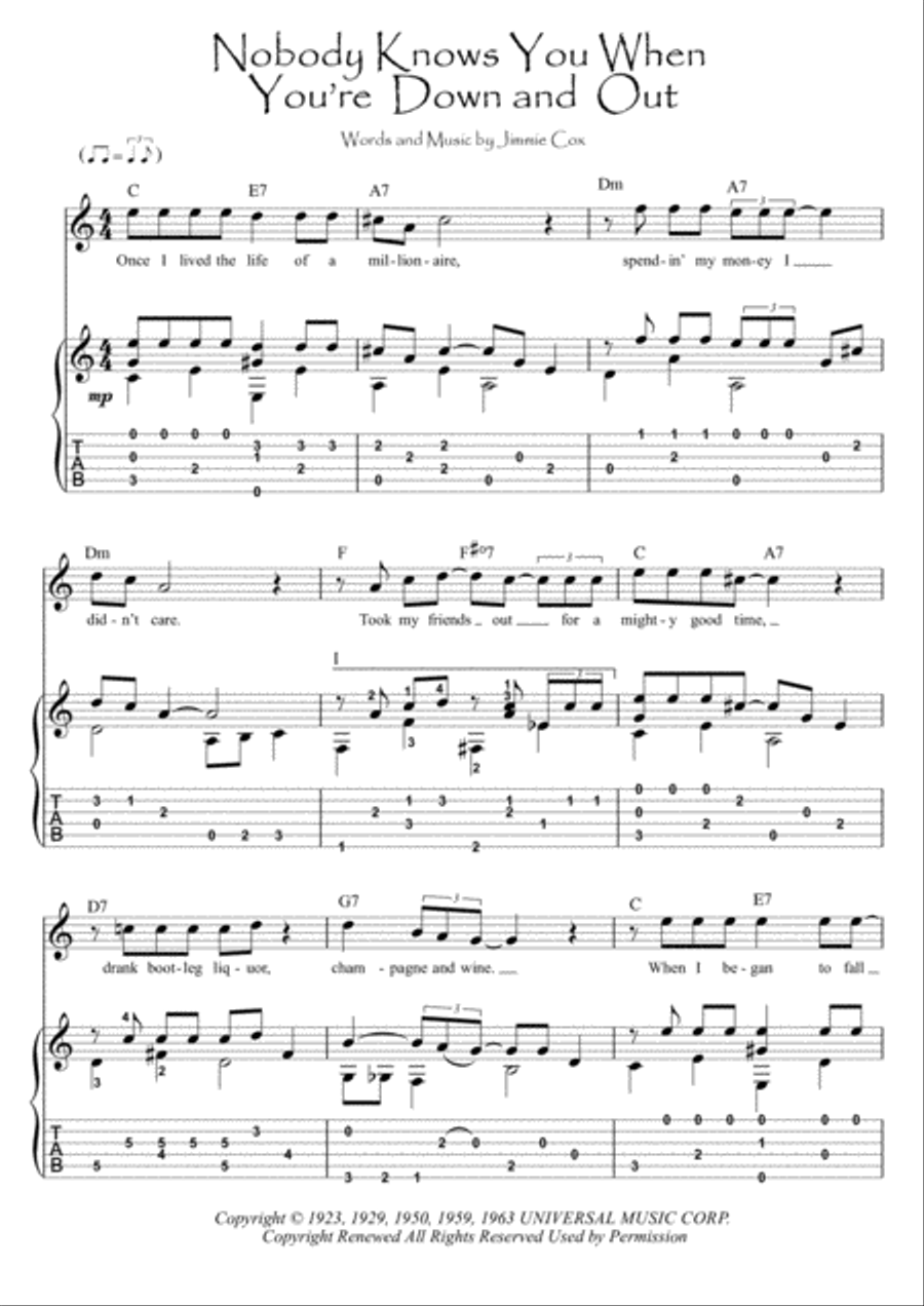 Nobody Knows You When You're Down And Out Electric Guitar scores gallery preview page 1