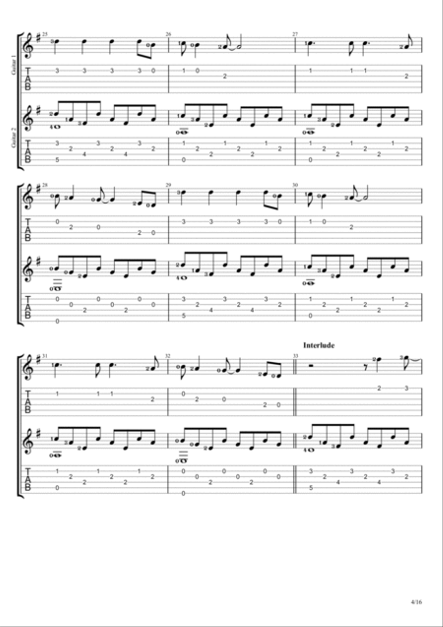 Clocks Guitar Tablature scores gallery preview page 4