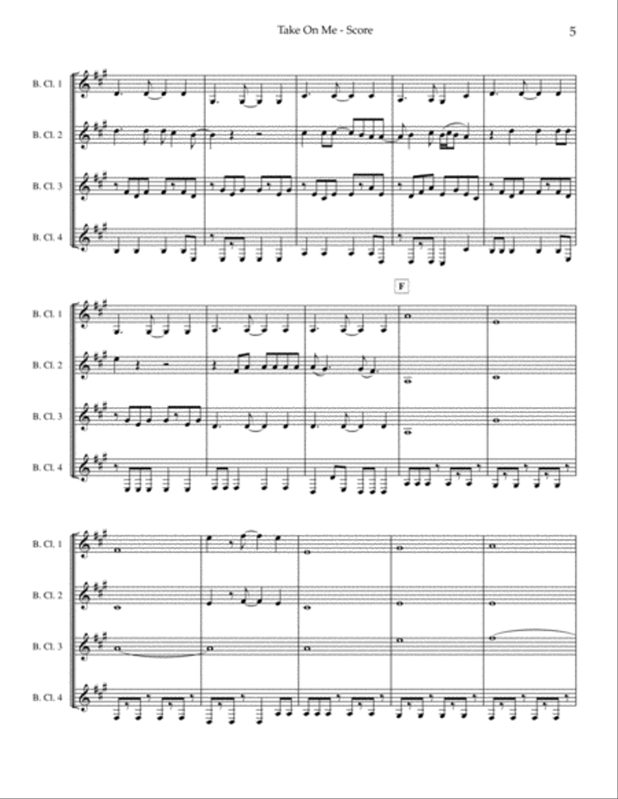 Take On Me Clarinet Quartet scores gallery preview page 6