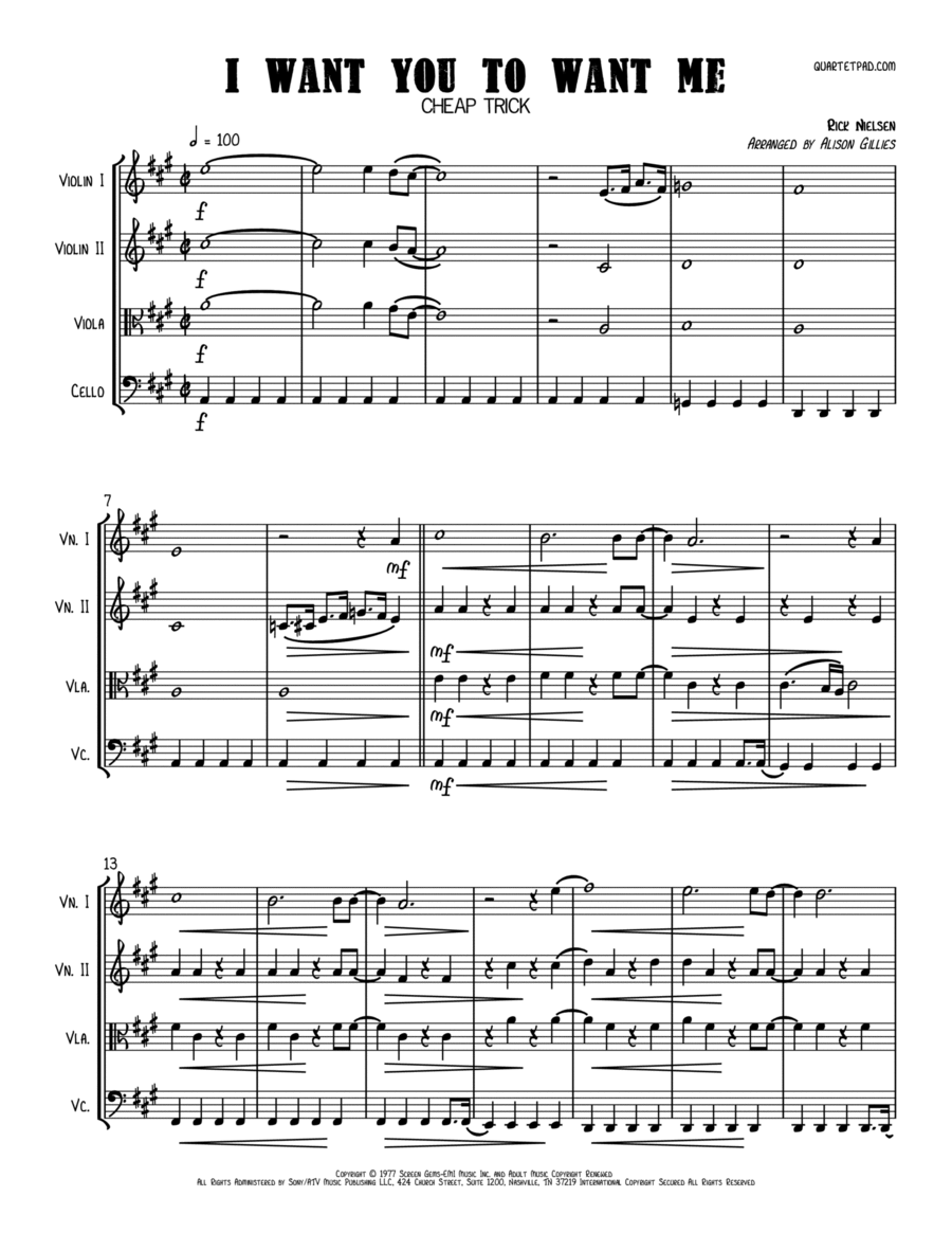 I Want You To Want Me String Quartet scores gallery preview page 1
