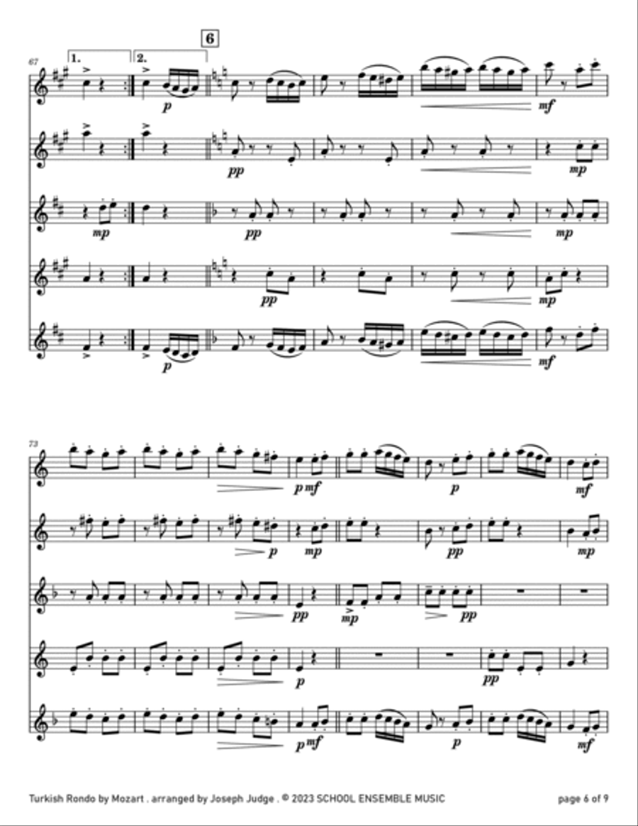 Turkish Rondo by Mozart for Saxophone Quartet in Schools Saxophone Quartet scores gallery preview page 6