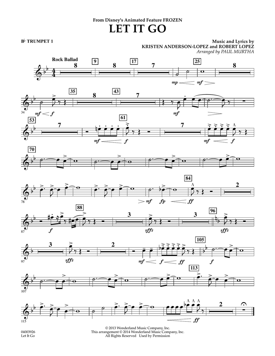 Let It Go - Bb Trumpet 1 Concert Band scores gallery preview page 1