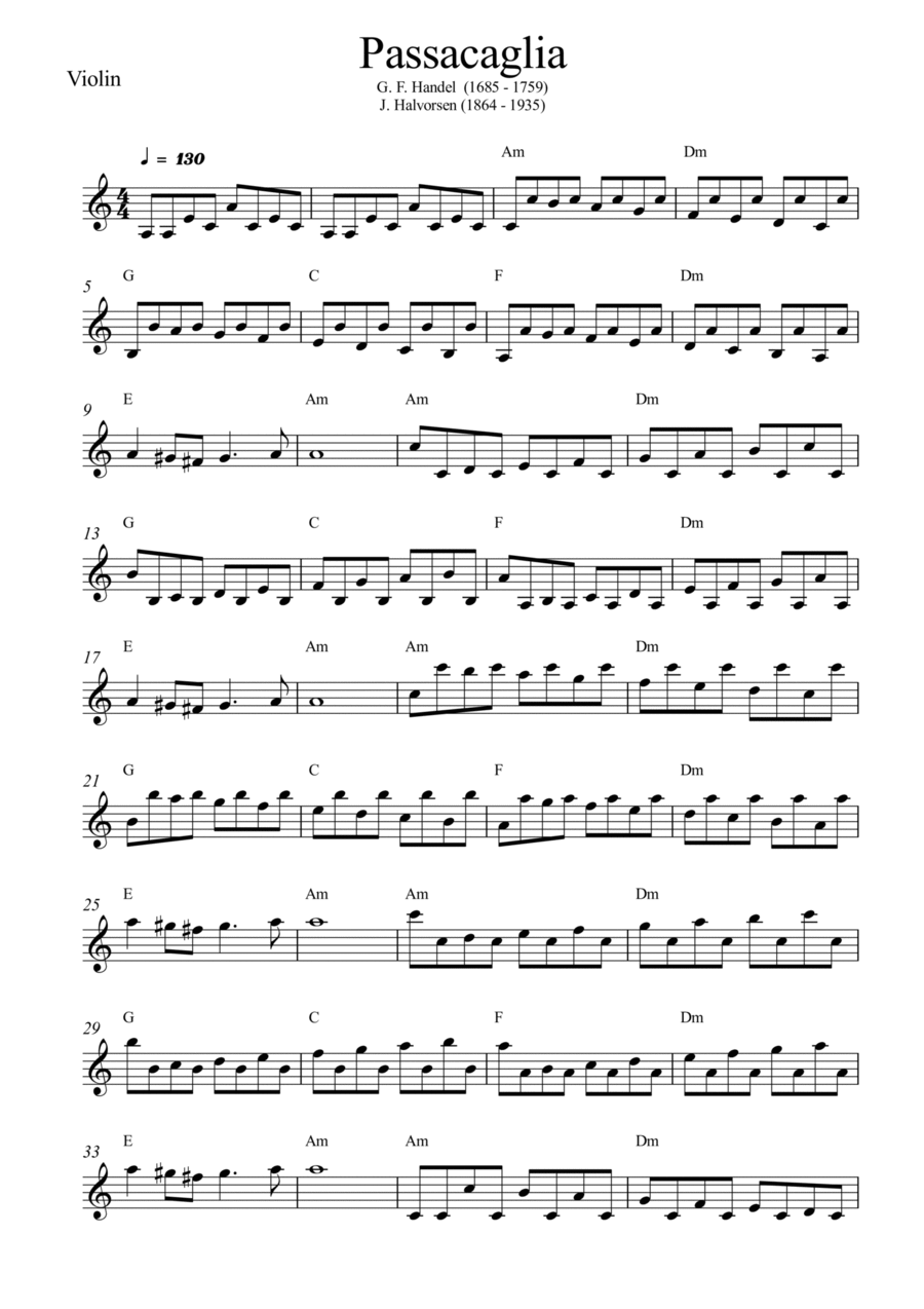 Passacaglia - Handel / Halvorsen (Violin) Violin Solo scores gallery preview page 1