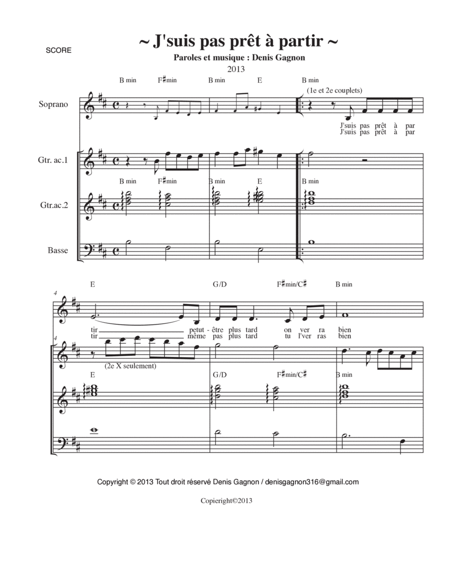 J'suis pas prêt à partir Electric Guitar scores gallery preview page 1