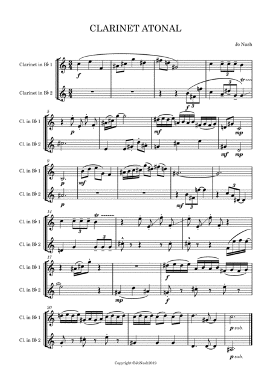 Clarinet Atonal Clarinet Duet scores gallery preview page 1