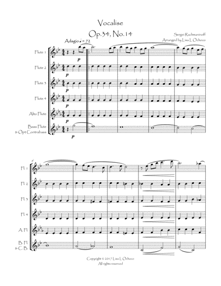 Vocalise Op34 No14 for Flute Choir image number null