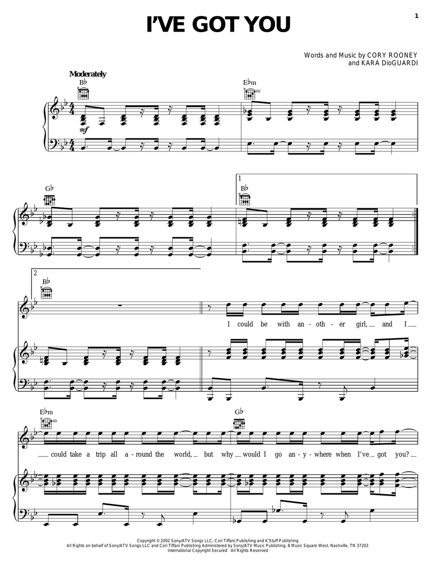 I've Got You Piano, Vocal, Guitar scores gallery preview page 1