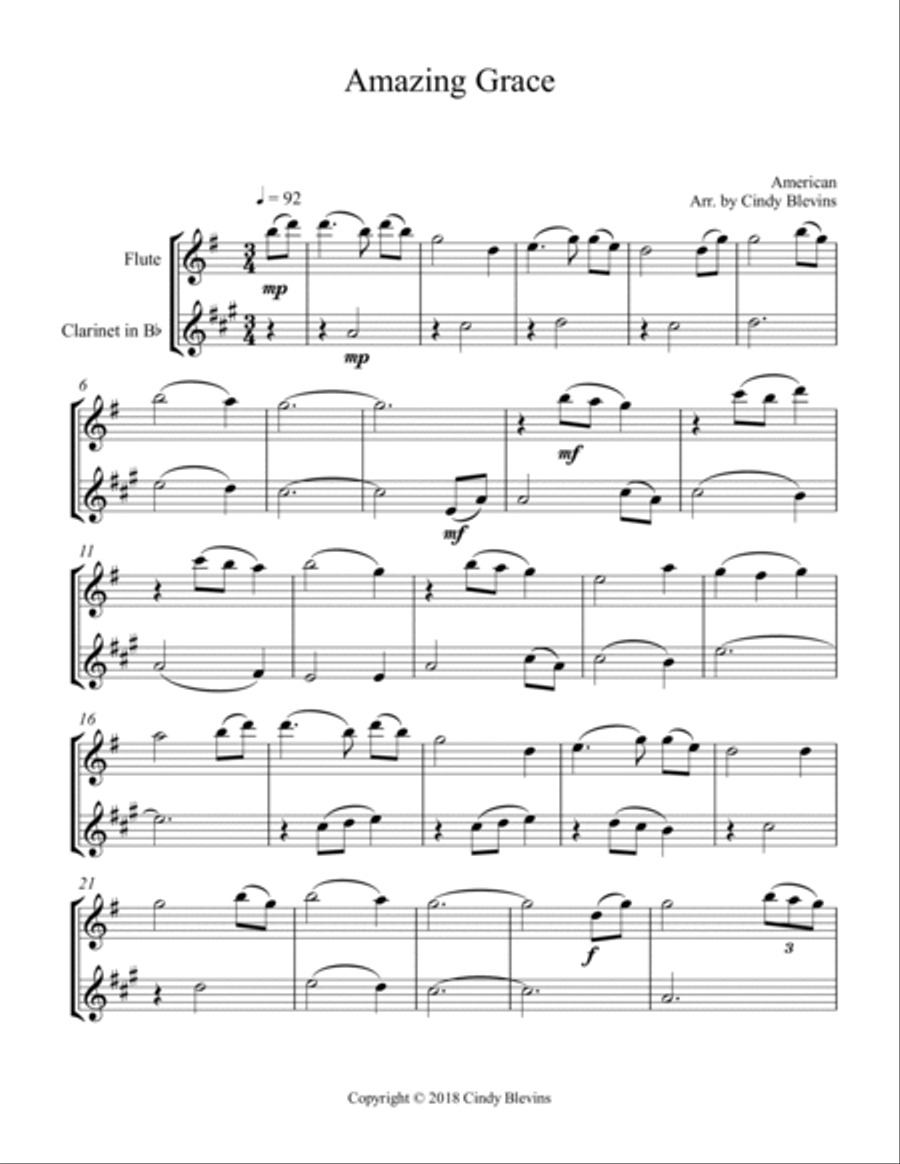 Amazing Grace, for Flute and Clarinet Amazing Grace, for Flute and Clarinet Woodwind Duet scores gallery preview page 2