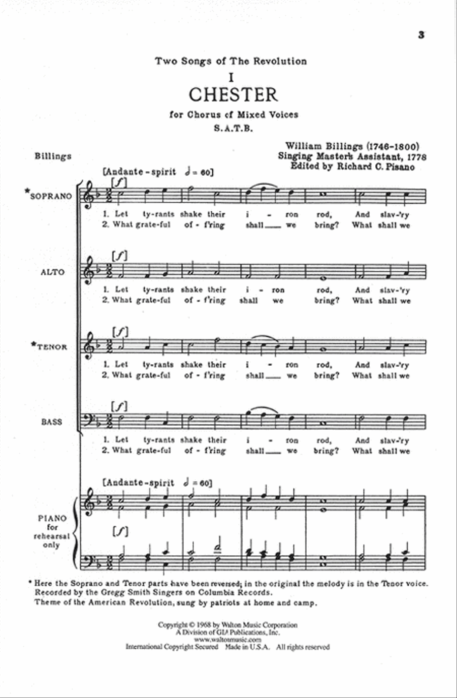 Chester and America - 1770 (Two Songs of the Revolution) 4-Part scores gallery preview page 2