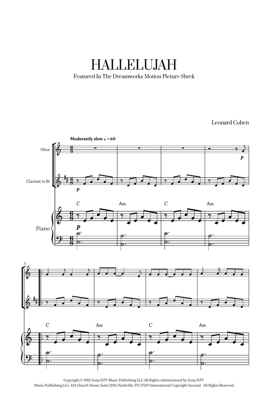 Hallelujah Woodwind Duet scores gallery preview page 1
