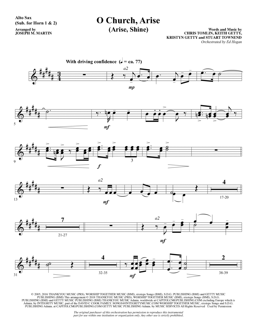 O Church, Arise (Arise, Shine) - Alto Sax (sub. Horn) Choir scores gallery preview page 1