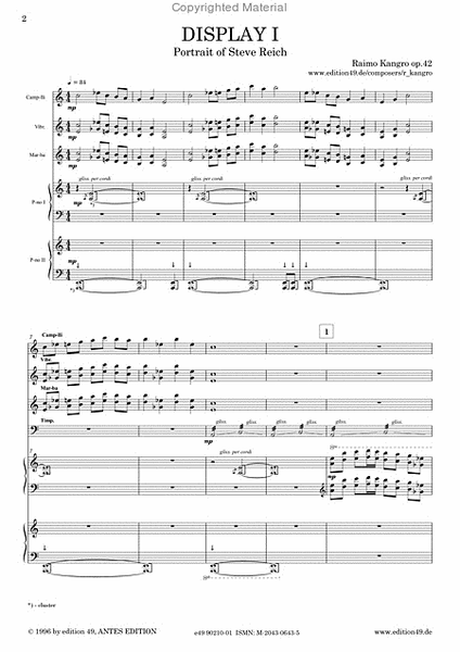 Display Nr. 1, Portrait of Steve Reich, op. 42,1 fur zwei Klaviere und vier Schlagzeuger