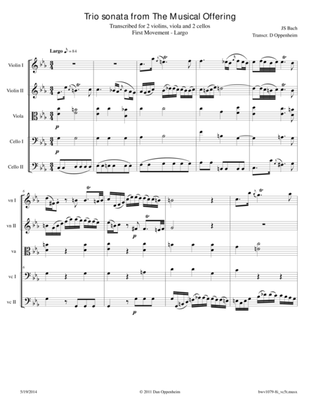 Bach: The Musical Offering (BWV 1079) No. 8, Movement 1. Arranged for 2 Violins, Viola and 2 Cellos.