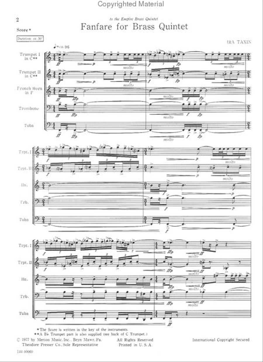 Fanfare For Brass Quintet Brass Quintet scores gallery preview page 2