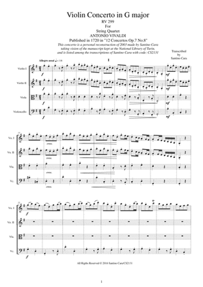 Book cover for Vivaldi - Violin Concerto in G major RV 299 Op.7 No.8 for String Quartet