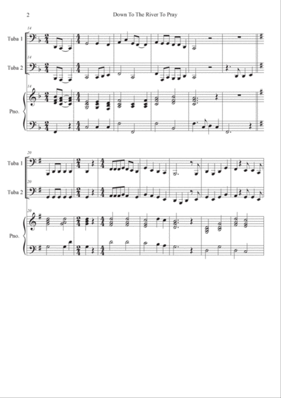 Down To The River To Pray - Duet for Tubas with Piano accompaniment Brass Duet scores gallery preview page 3
