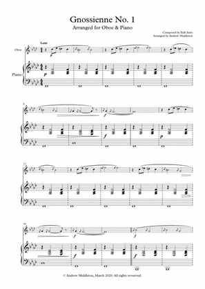 Gnossienne No. 1 arranged for Oboe & Piano