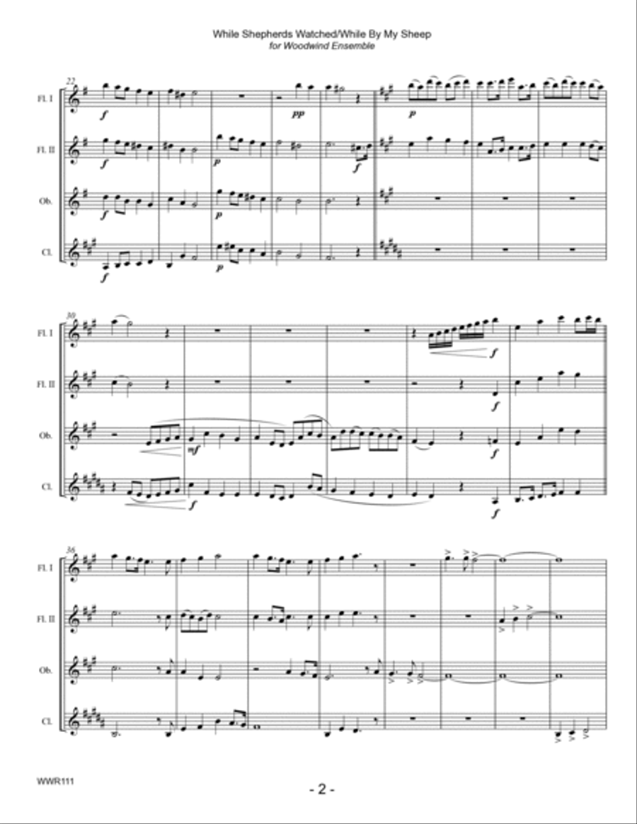 WHILE SHEPHERDS WATCHED THEIR FLOCKS with HOW GREAT OUR JOY - Woodwind Quartet with optional Piano Woodwind Quartet scores gallery preview page 2