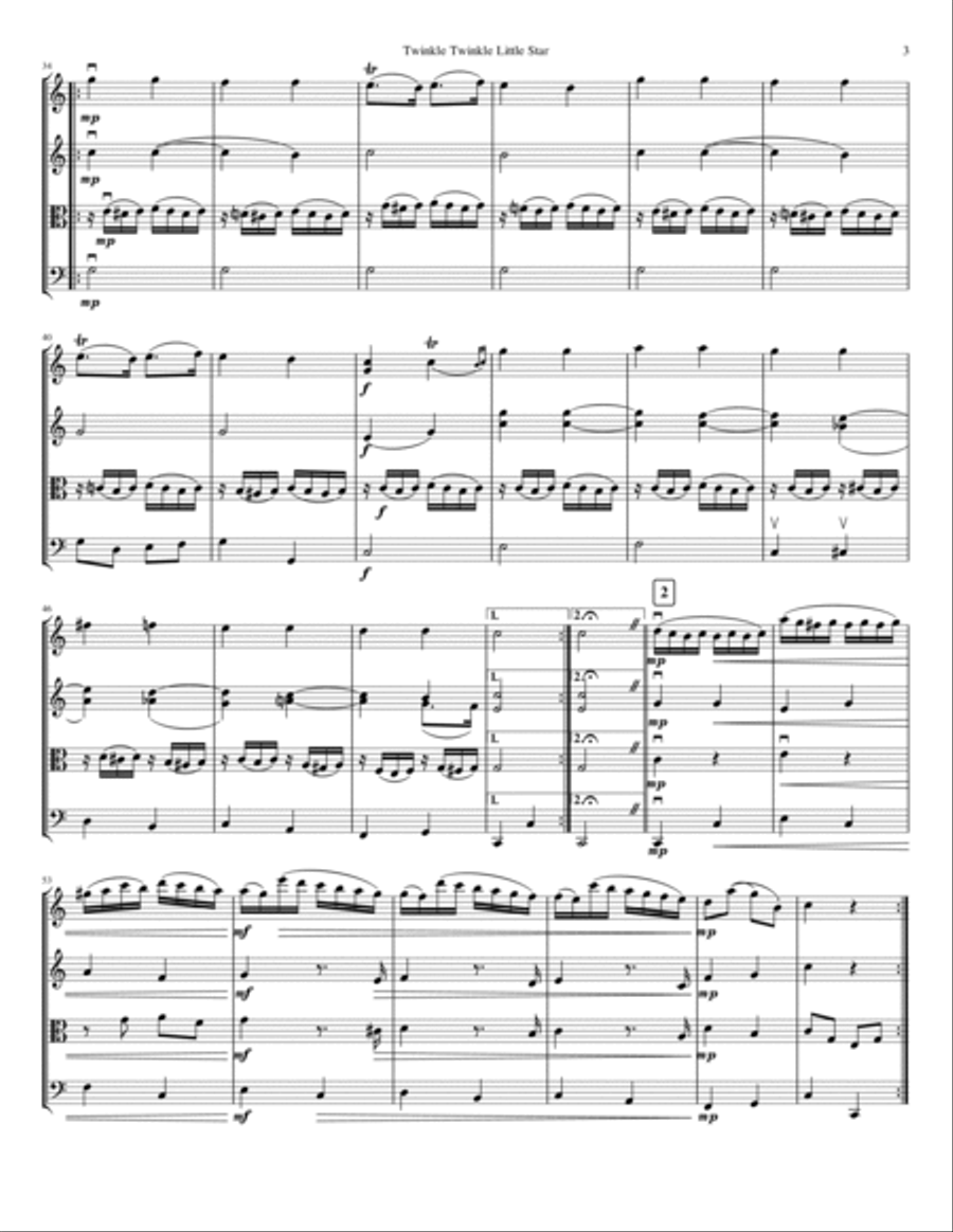 Twinkle Twinkle Little Star String Quartet scores gallery preview page 3