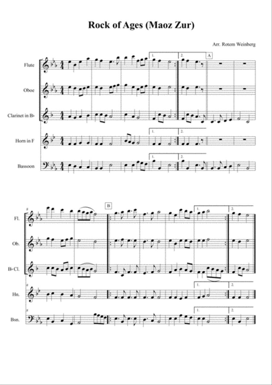 Rock of Ages (Maoz Zur) - Woodwind Quintet Rock of Ages (Maoz Zur) - Woodwind Quintet Woodwind Quintet scores gallery preview page 1