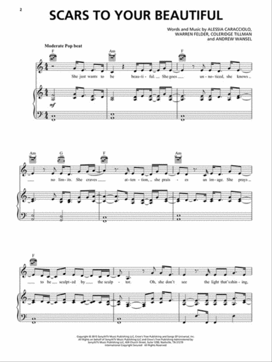 Scars to Your Beautiful Piano, Vocal, Guitar scores gallery preview page 2