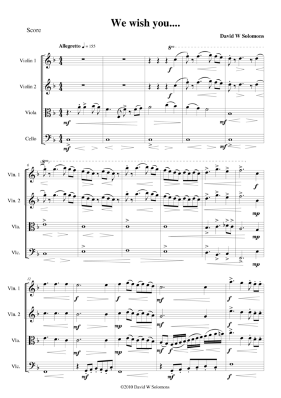 We wish you a merry Christmas for string quartet String Quartet scores gallery preview page 1