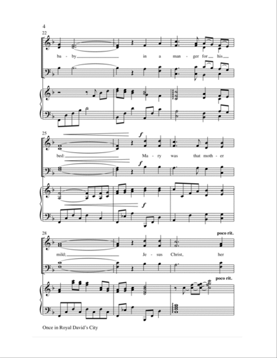 Once in Royal David's City 4-Part scores gallery preview page 4