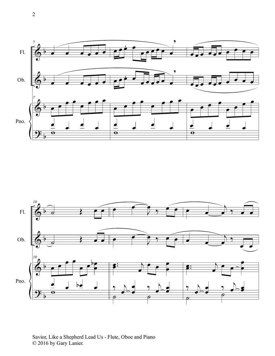 SAVIOR, LIKE A SHEPHERD LEAD US (Trio – Flute, Oboe & Piano with Parts) Woodwind Duet scores gallery preview page 3