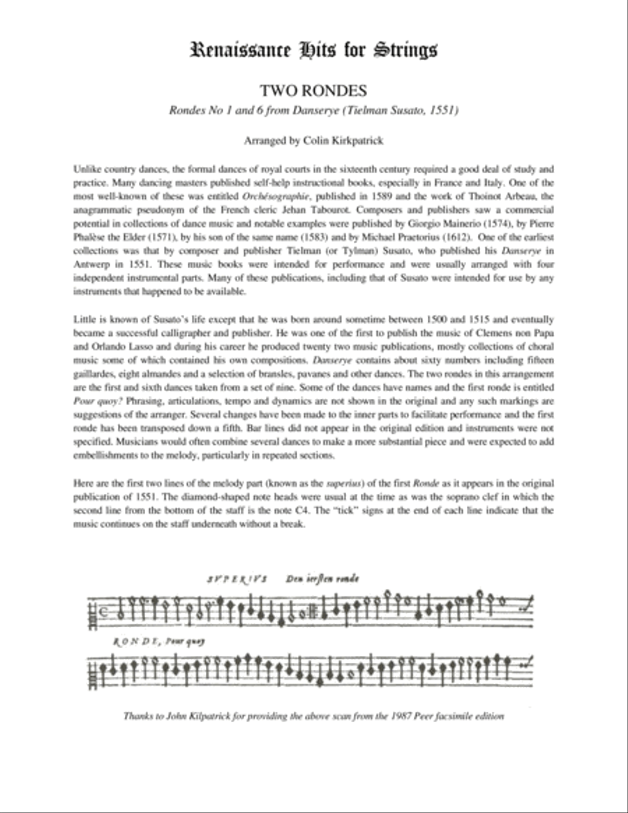 Two Rondes from Susato's Danserye (1551) Set of Parts scores gallery preview page 2