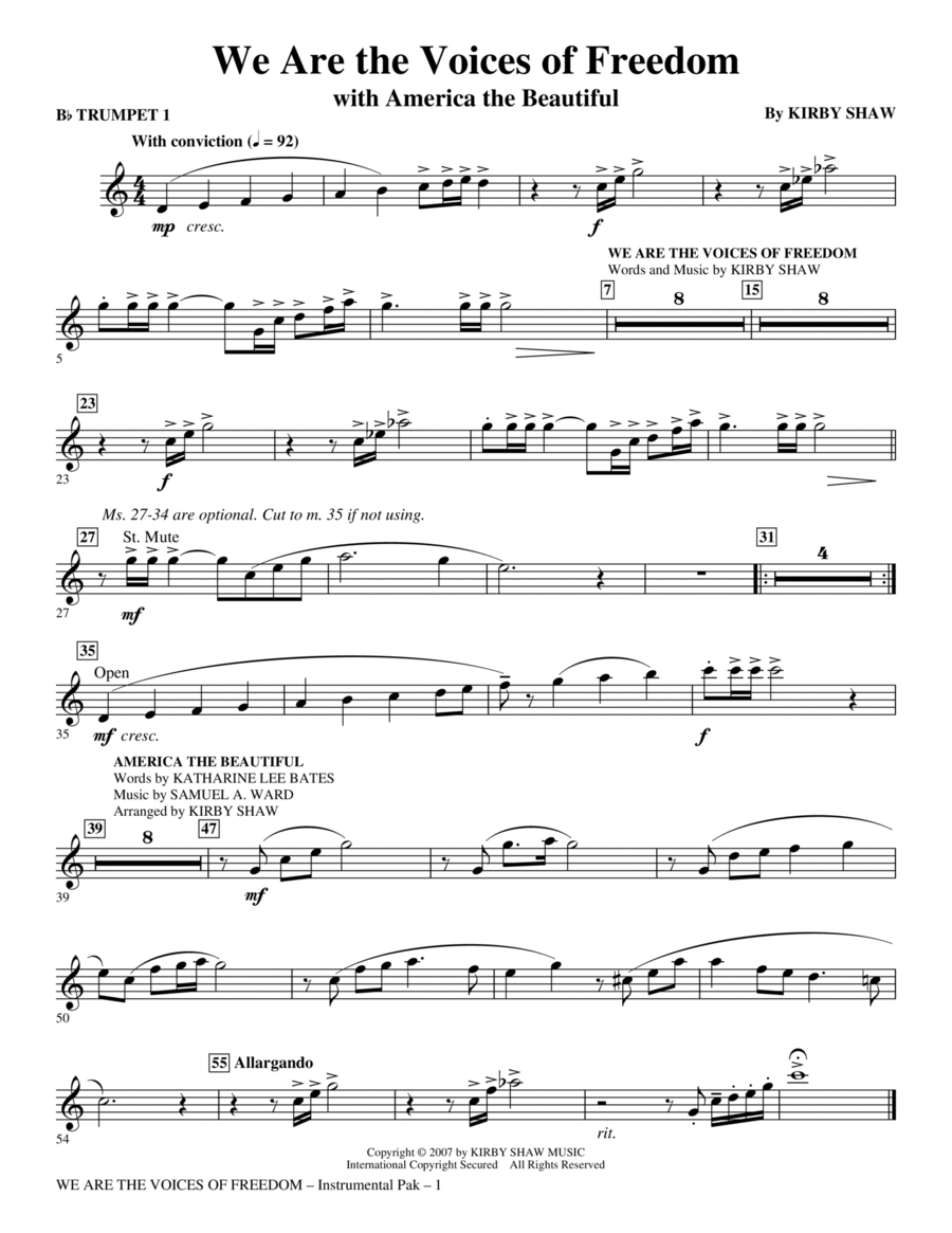 We Are The Voices Of Freedom - Trumpet 1 Choir scores gallery preview page 1