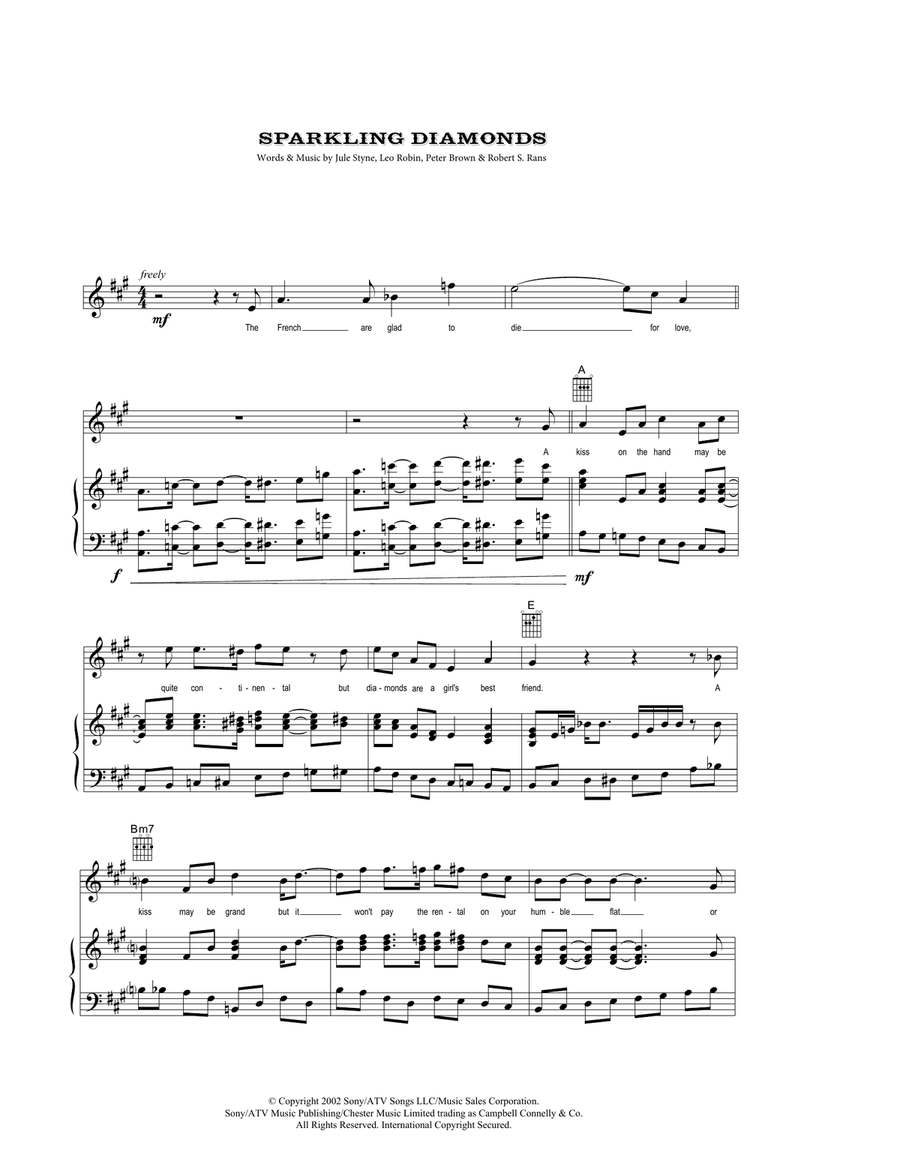 Sparkling Diamonds (from Moulin Rouge) Piano, Vocal, Guitar scores gallery preview page 1