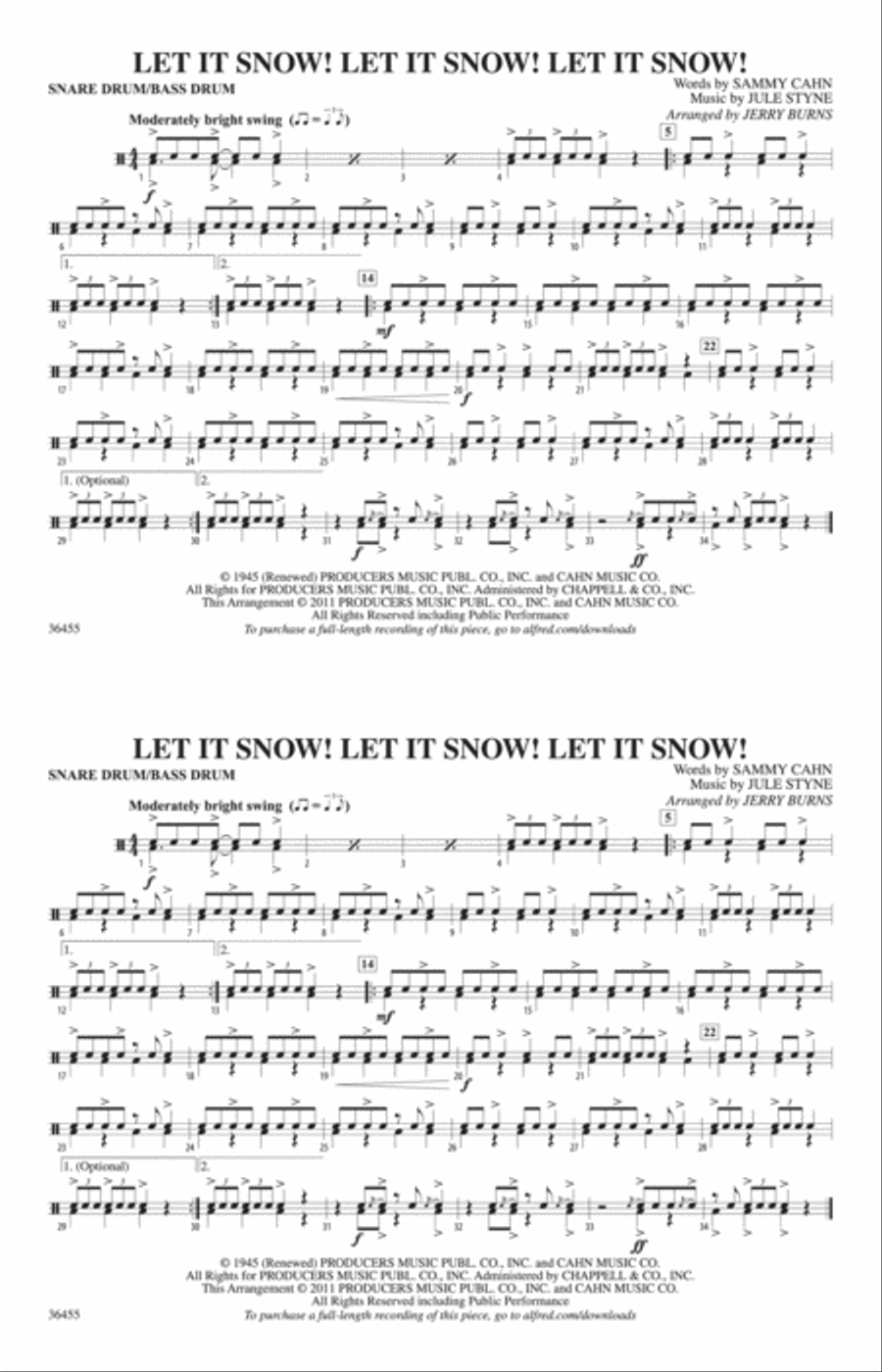 Let It Snow! Let It Snow! Let It Snow!: Snare Drum/Bass Drum Marching Band scores gallery preview page 1