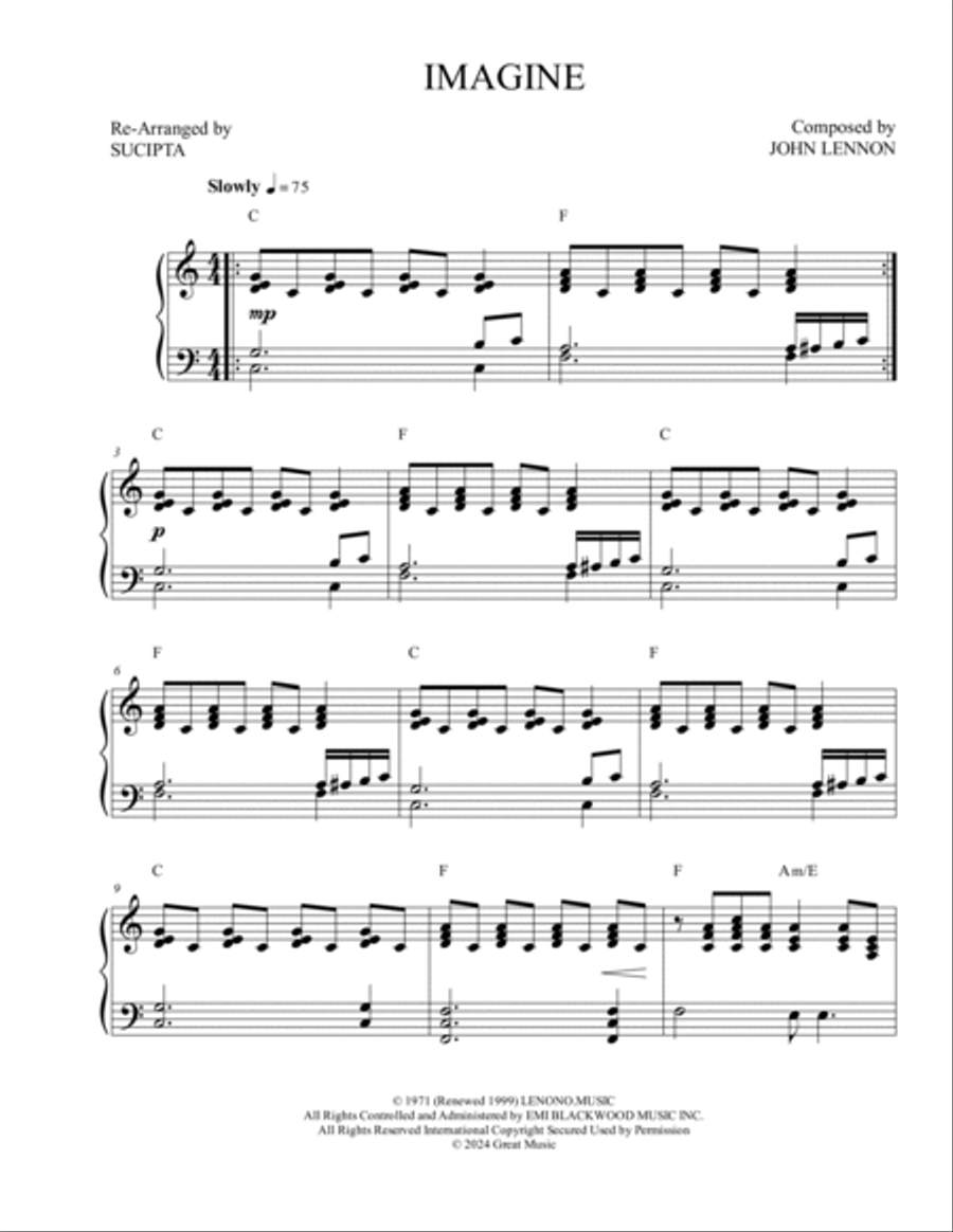 Imagine Piano Solo scores gallery preview page 2