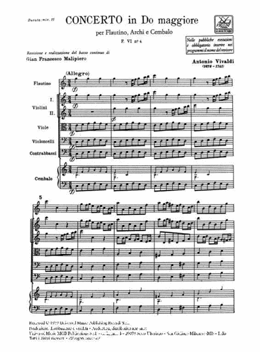 Concerto Per Ottavino ('Flautino'), Archi E B.C.