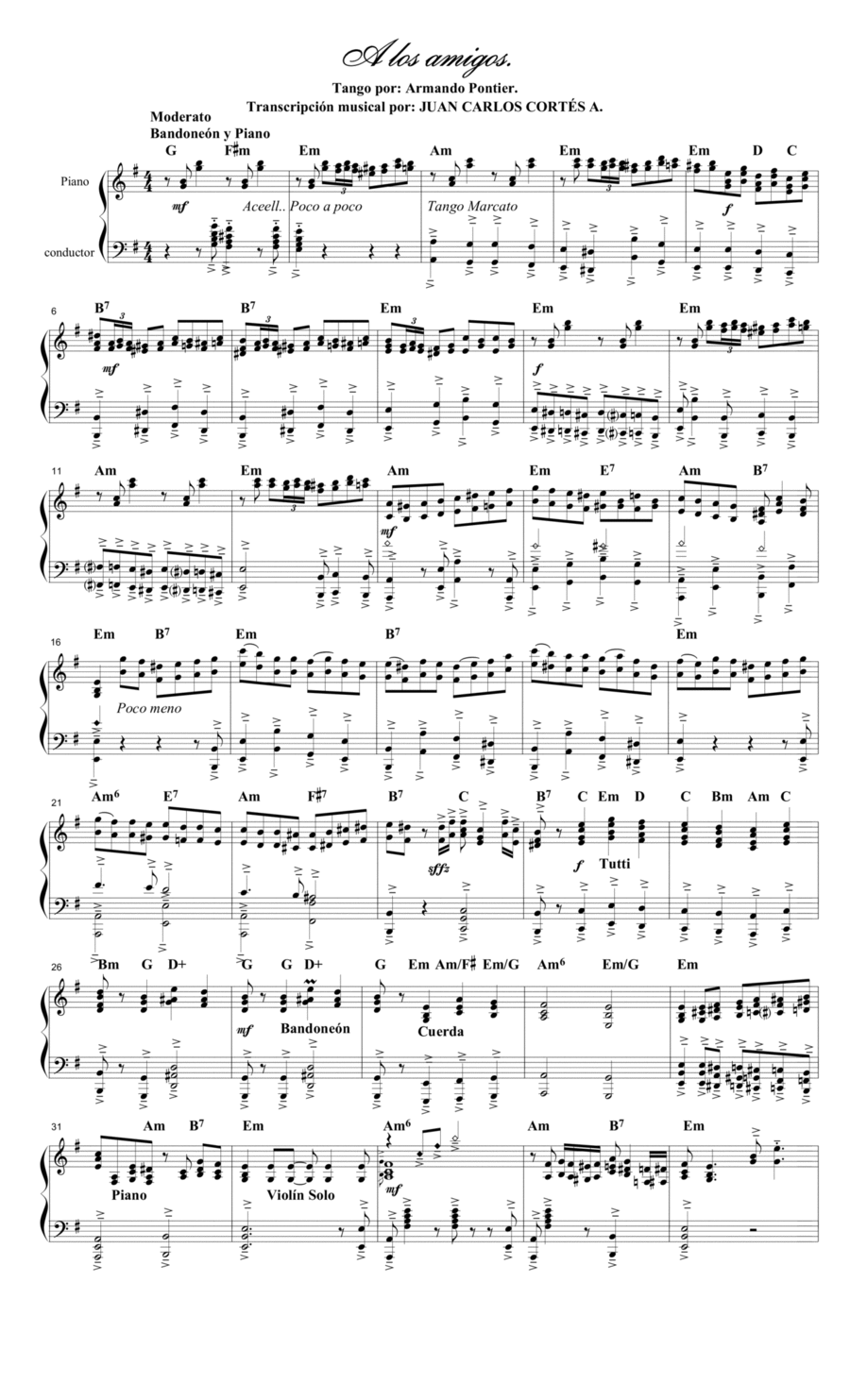 A los amigos. Tango por Armando Pontier Piano Solo scores gallery preview page 1