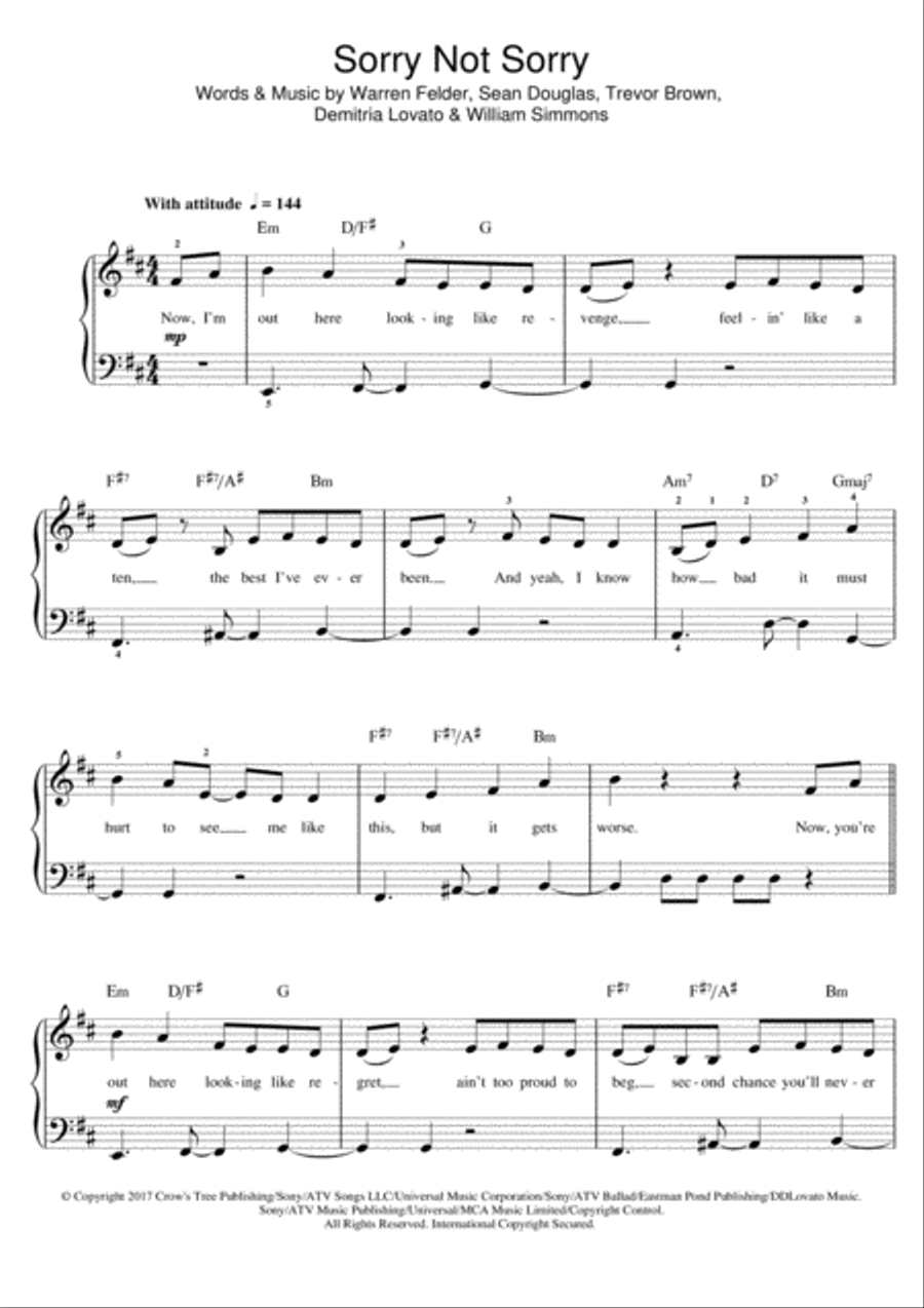 Sorry Not Sorry Piano scores gallery preview page 1